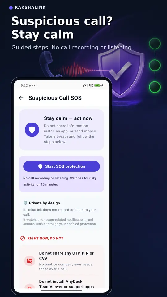 Suspicious Call SOS safety guidance screen